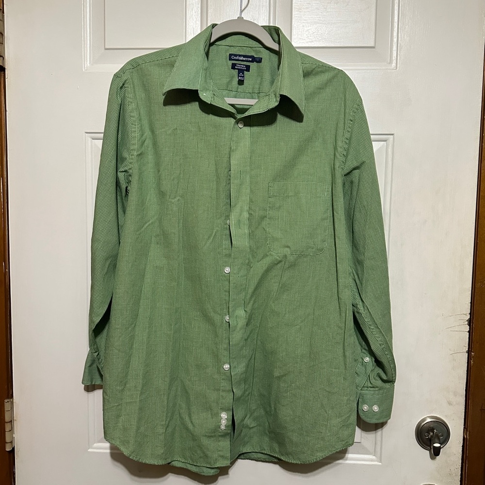 Croft & Barrow  Shirt Men 16 32/33 Green Plaid Classic Fit Wrinkle Resistant‎